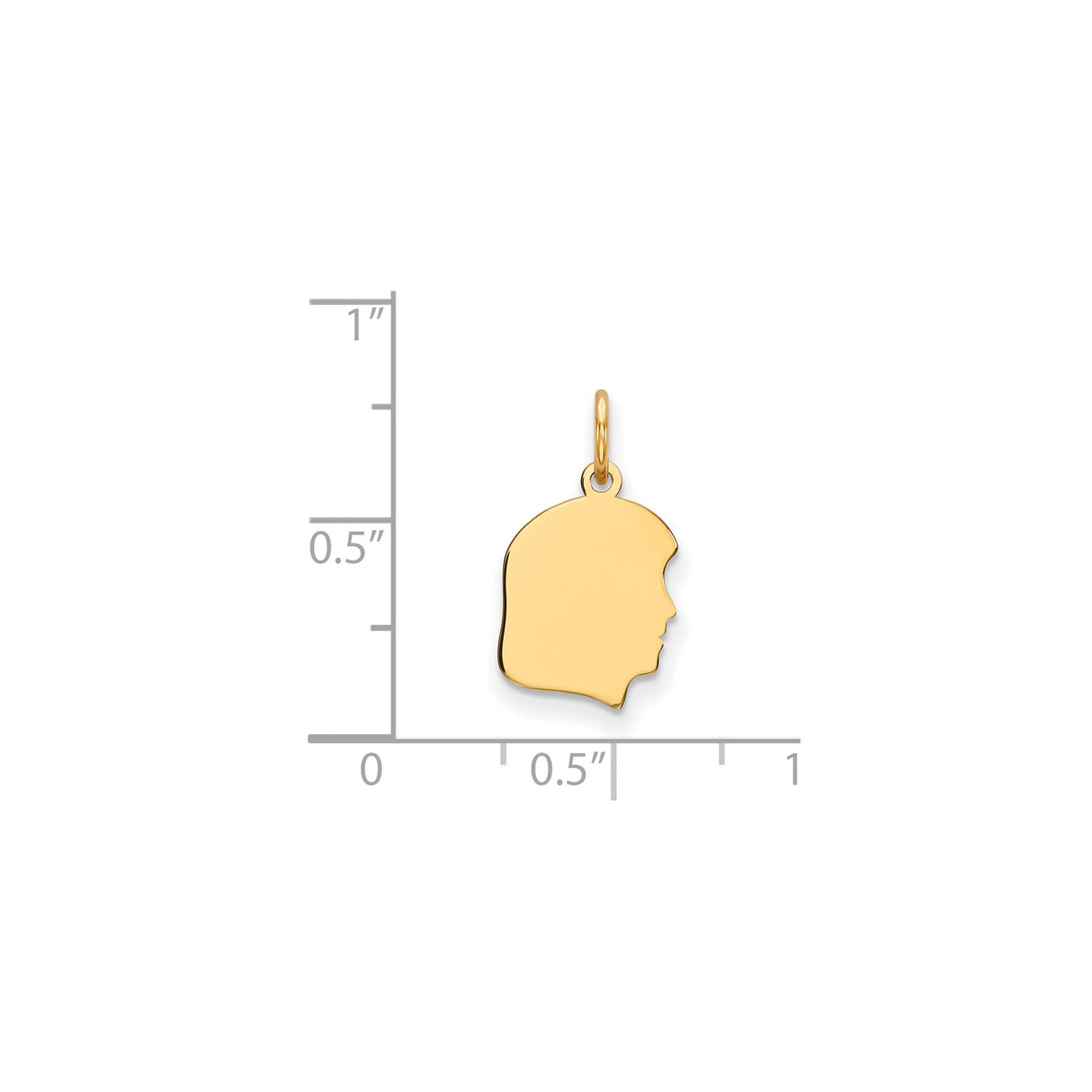 Plain Small .011 Gauge Facing Right Engravable Girl Head Charm Pendant in Real 14k Yellow Gold