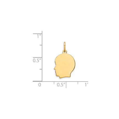 Plain Small .013 Gauge Facing Left Engravable Boy Head Charm Pendant in Real 14k Yellow Gold