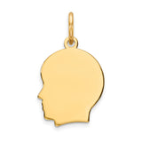 14k Yellow Gold Pendant, Facial Silhouette Charm, Flat Profile Keepsake Jewelry