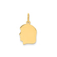 Plain Small .013 Gauge Facing Left Engravable Girl Head Charm Pendant in Real 14k Yellow Gold