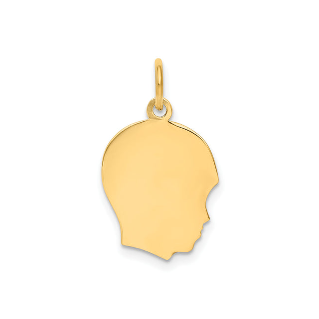 14k Yellow Gold Boy Silhouette Pendant, Polished Engraving Charm, Sentimental Family Jewelry