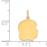 14k Yellow Gold Profile Pendant, Smooth Silhouette Charm, Family Keepsake Jewelry