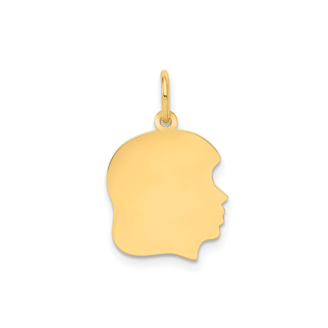 14k Yellow Gold Boy Silhouette Pendant with Polished Face, Engravable Family Charm
