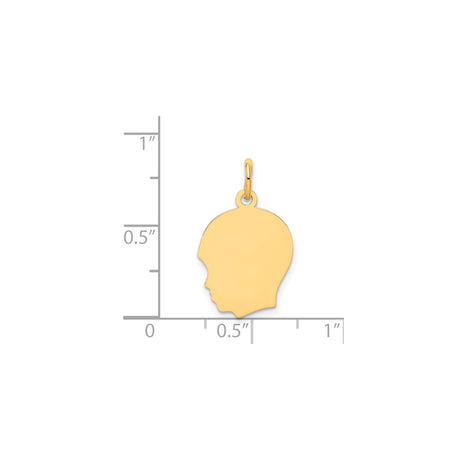 14k Yellow Gold Boy Head Silhouette Pendant, Polished Profile Charm for Mothers or Women