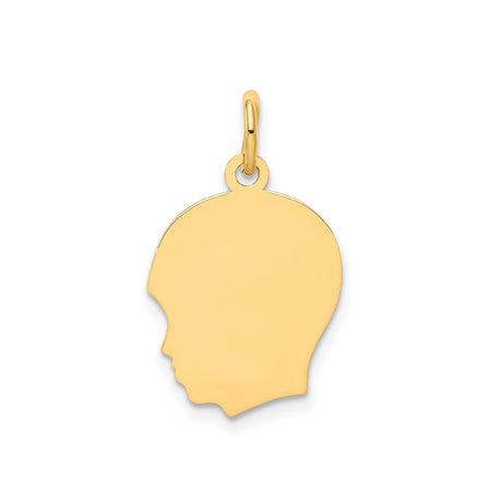14k Yellow Gold Boy Head Silhouette Pendant, Polished Profile Charm for Mothers or Women