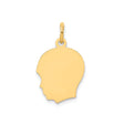 14k Yellow Gold Silhouette Pendant, Flat Profile Head Charm, Engravable Keepsake for Women