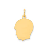 14k Yellow Gold Silhouette Pendant, Flat Profile Head Charm, Engravable Keepsake for Women