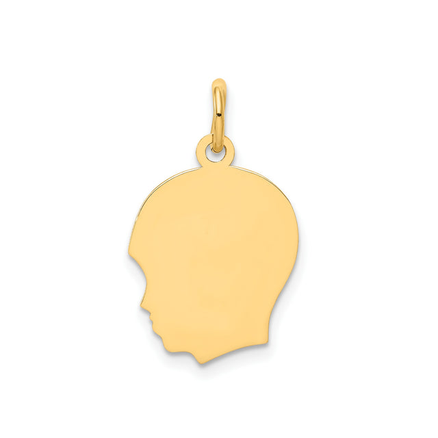 14k Yellow Gold Silhouette Pendant, Flat Profile Head Charm, Engravable Keepsake for Women
