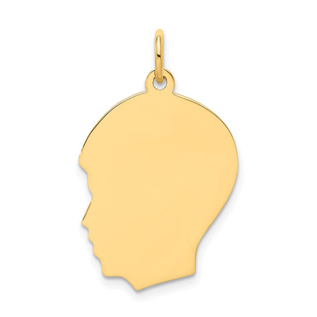 14k Yellow Gold Boy Silhouette Pendant Charm, Polished Profile Engraving, Sentimental Keepsake Jewelry