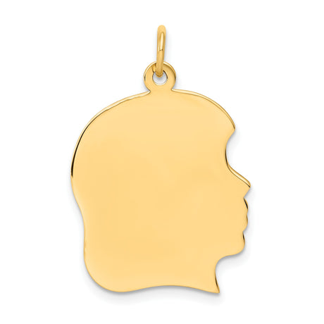 Plain Large .011 Gauge Facing Right Engravable Girl Head Charm Pendant in Real 14k Yellow Gold