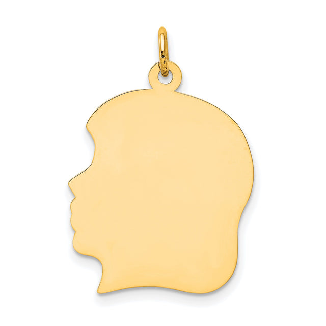 14k Yellow Gold Profile Charm, Left-Facing Silhouette Pendant, Engravable Keepsake for Women