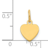 14k Yellow Gold Heart Pendant Charm, Polished Engravable Disc for Women