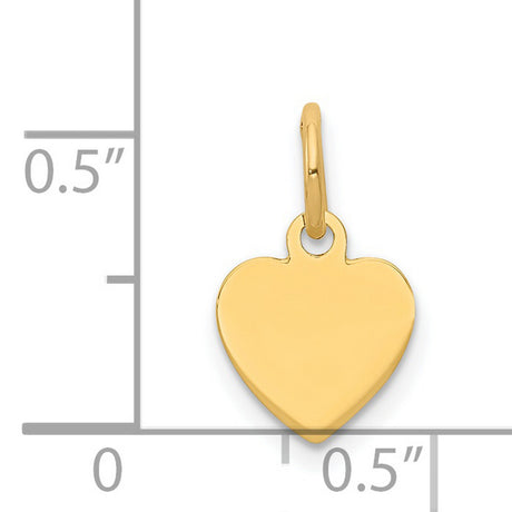 14k Yellow Gold Heart Pendant Charm, Polished Blank Disc for Engraving