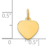14k Yellow Gold Heart Pendant Charm, Polished Plain Disc, Engraving Ready, for Women or Girls