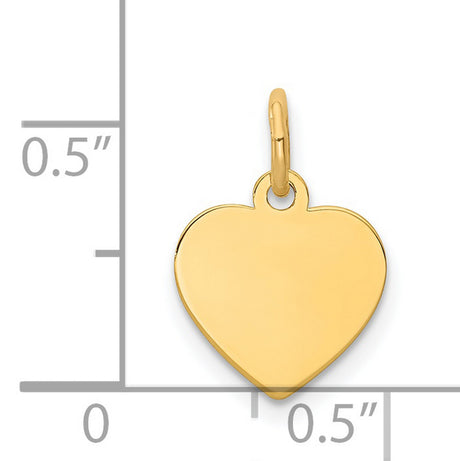 14k Yellow Gold Heart Pendant Charm, Polished Plain Disc, Engraving Ready, for Women or Girls