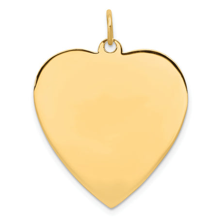14k Yellow Gold Heart Pendant, Polished Engravable Disc Charm for Women