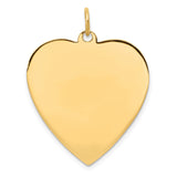 14k Yellow Gold Heart Pendant, Polished Finish, Engravable Charm for Women