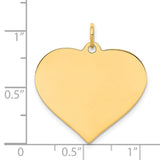 14k Yellow Gold Heart Pendant, Polished Engravable Charm, Romantic Minimalist Jewelry for Women