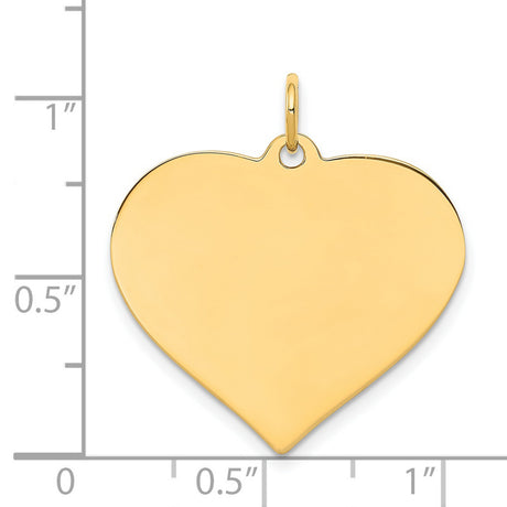 14k Yellow Gold Heart Pendant, Polished Flat Disc Charm with Smooth Surface for Engraving