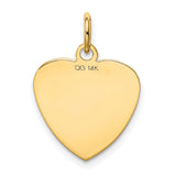 14k Yellow Gold Heart Pendant with Polished Center and Radial Texture, Engravable Charm for Women