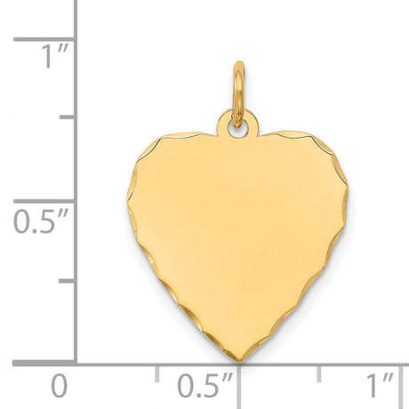 14k Yellow Gold Heart Pendant with Scalloped Edge Design, Engravable Charm for Women