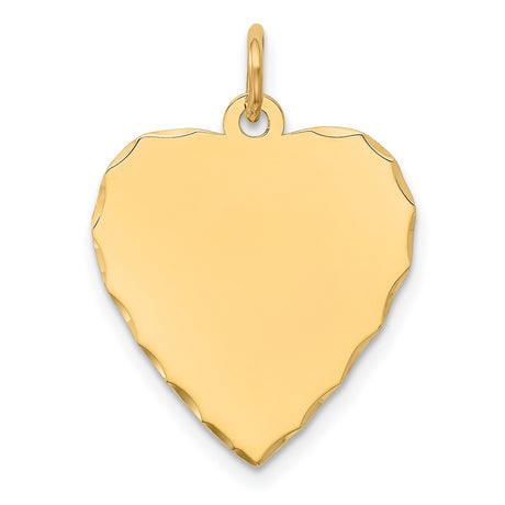 14k Yellow Gold Heart Pendant with Scalloped Edge Design, Engravable Charm for Women