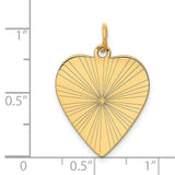 14k Yellow Gold Heart Pendant with Sunburst Engraving, Polished Disc Design