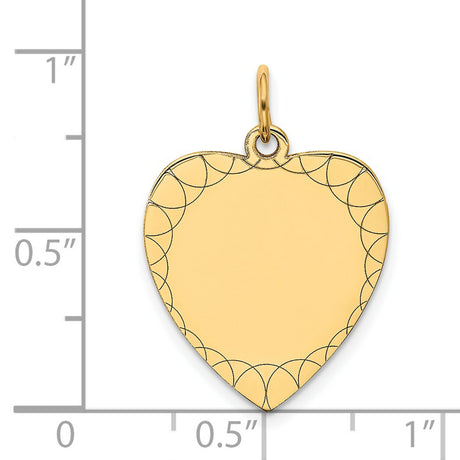 14k Yellow Gold Heart Pendant with Scalloped Border, Engravable Romantic Jewelry Charm