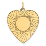 14k Yellow Gold Heart Pendant with Sunburst Design and Engraving Center