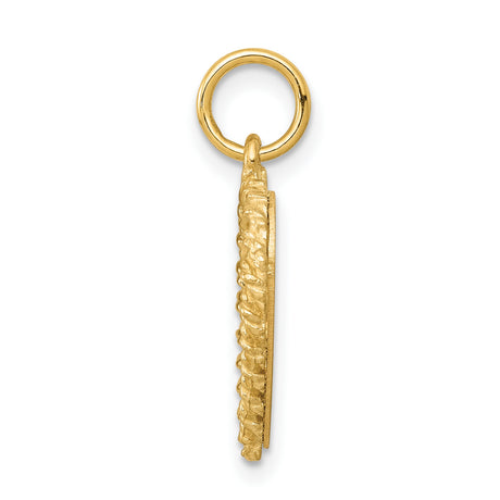 14k Yellow Gold Heart Pendant with Textured Rope Border and Engravable Center