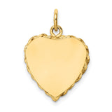 14k Yellow Gold Heart Pendant with Textured Border, Engravable Charm for Women