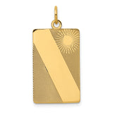 14k Yellow Gold Rectangular Pendant, Sunburst Diagonal Stripe Design, Modern Minimalist Charm