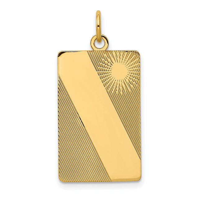 14k Yellow Gold Rectangular Pendant, Sunburst Diagonal Stripe Design, Modern Minimalist Charm