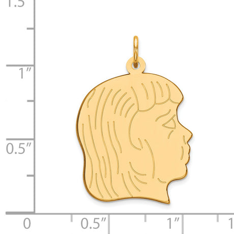 .011 Depth Engravable Girl Head Charm Pendant in Real 14k Yellow Gold