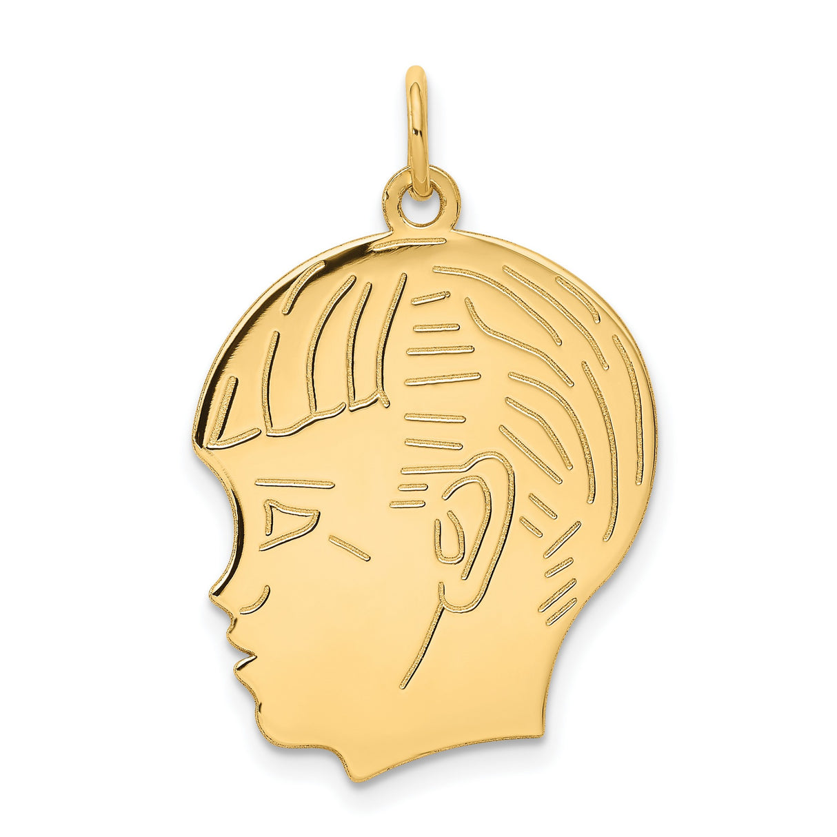 .011 Depth Engravable Boy Head Charm Pendant in Real 14k Yellow Gold