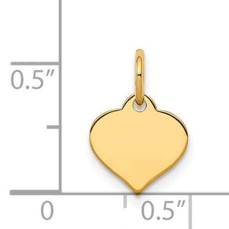 14k Yellow Gold Heart Pendant Charm with Polished Finish and Smooth Engravable Surface