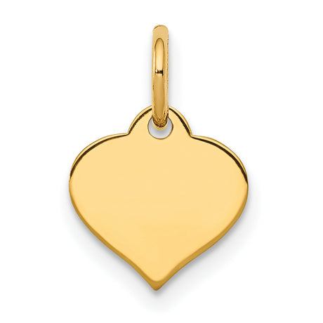 14k Yellow Gold Heart Pendant Charm with Polished Finish and Smooth Engravable Surface