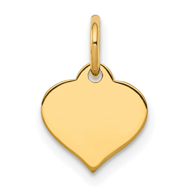 14k Yellow Gold Heart Pendant, High Polish Finish, Engraving Ready Charm for Necklace or Bracelet