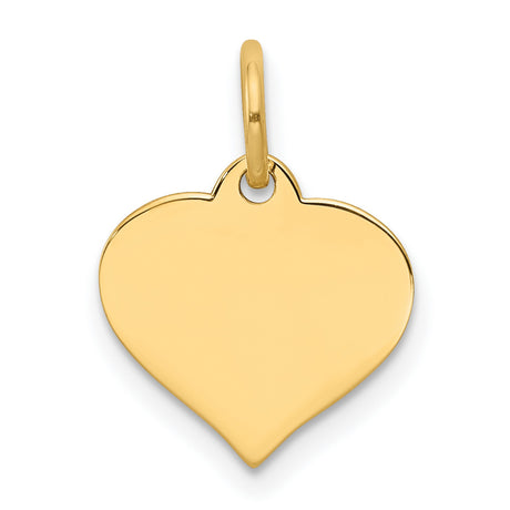 14k Yellow Gold Heart Pendant Charm, Polished Engraving-Friendly Design for Women