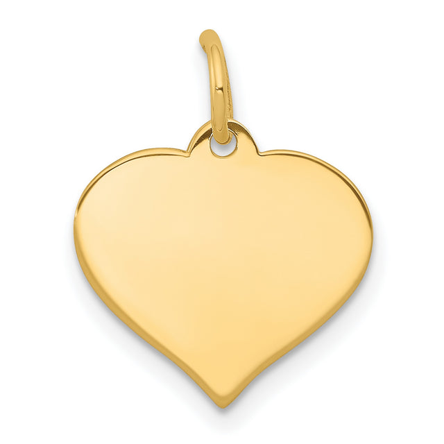 14k Yellow Gold Heart Pendant, Smooth Plain Surface for Engraving, Minimalist Romantic Jewelry