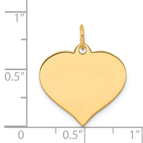 14k Yellow Gold Heart Pendant, Polished Solid Charm with Smooth Surface for Engraving
