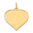 14k Yellow Gold Heart Pendant Charm, Polished and Engraving Ready, Minimalist Love Keepsake