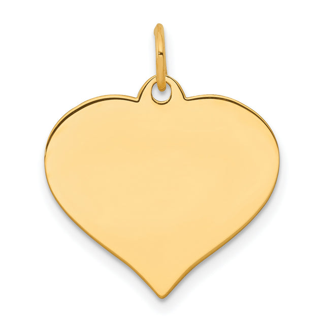 14k Yellow Gold Heart Pendant, Polished Engravable Disc Charm, Minimalist Keepsake Jewelry