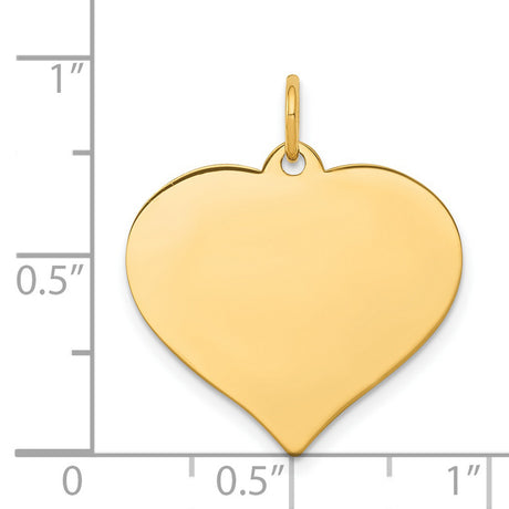 14k Yellow Gold Heart Pendant, Engravable Flat Charm with Polished Finish for Women