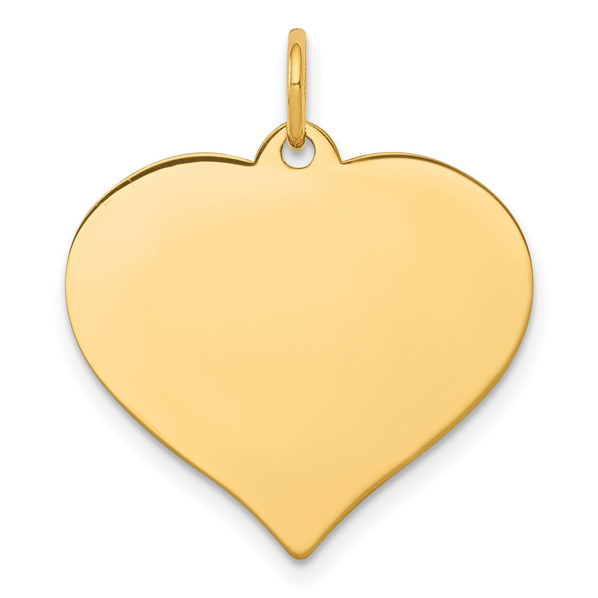 14k Yellow Gold Heart Pendant, Engravable Flat Charm with Polished Finish for Women
