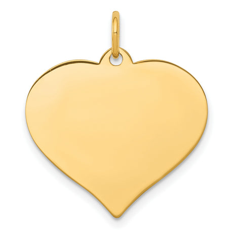 14k Yellow Gold Heart Pendant, High Polish Engraving Ready Charm, Classic Minimalist Jewelry
