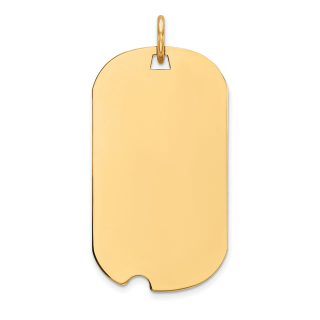 14k Yellow Gold Dog Tag Pendant, Polished Blank Engraving Plate, Military Style, Unisex Charm