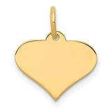 14k Yellow Gold Heart Pendant Charm with Smooth Polished Finish, Engravable Flat Disc Design