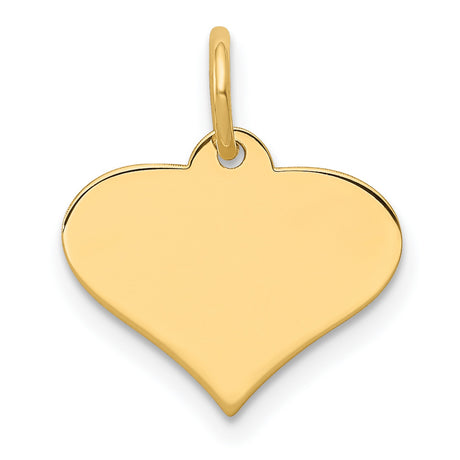 14k Yellow Gold Heart Pendant, Polished Flat Disc Charm for Women