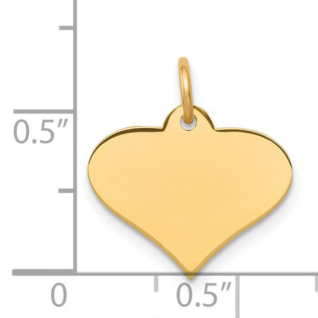 14k Yellow Gold Heart Pendant, Polished Engravable Charm for Women